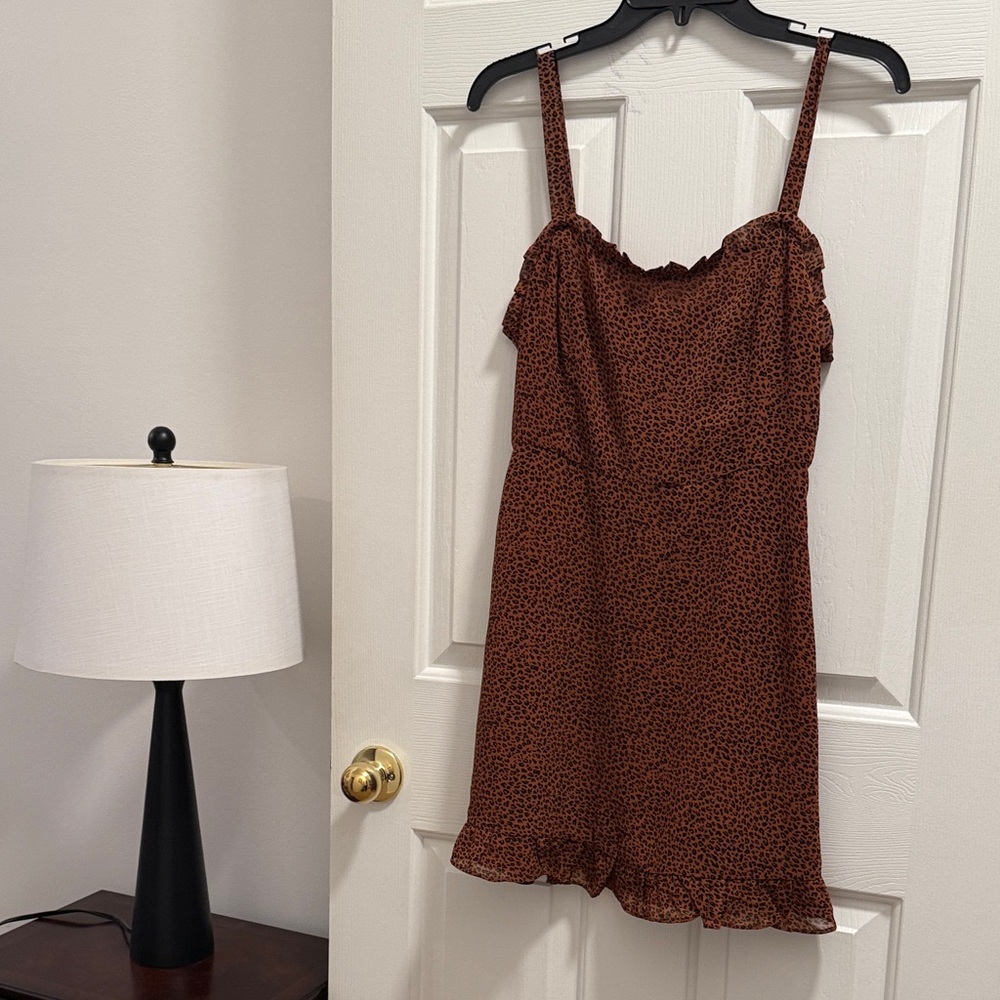 Lush Rust leopard Mini Dress with Ruffle Hem